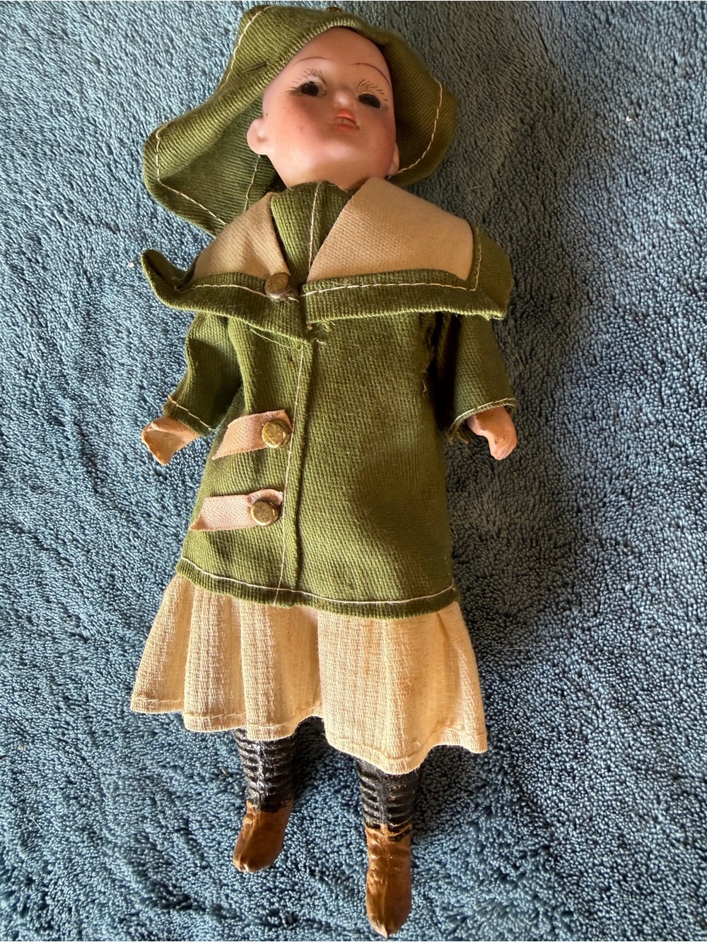 Classic Green and Cream Fashion Doll with Detailed Coat and Hat